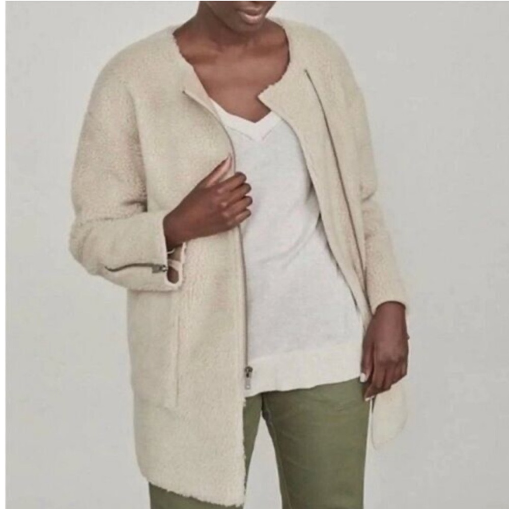Elizabeth and James Faux Sherpa Coat Off-Set Zipper Cream Fleece Jacket … - Picture 3 of 17